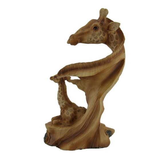 Scratch & Dent Carved Wood Look Mother Giraffe and Calf Tabletop Statue - Picture 3 of 4